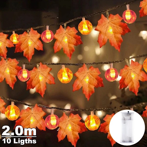 10LED Lønneblad Lysstreng Batteridrevet Julelys Feelygter Til Hjem Fest Ferie Halloween Scene Udendørs Dekoration Dark Khaki