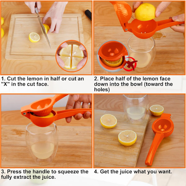 Manuel citronpresser i rustfrit stål - citronpresser til citrusfrugter - saftpresser til appelsiner og citroner - køkkenudstyr Lemon Squeezer D