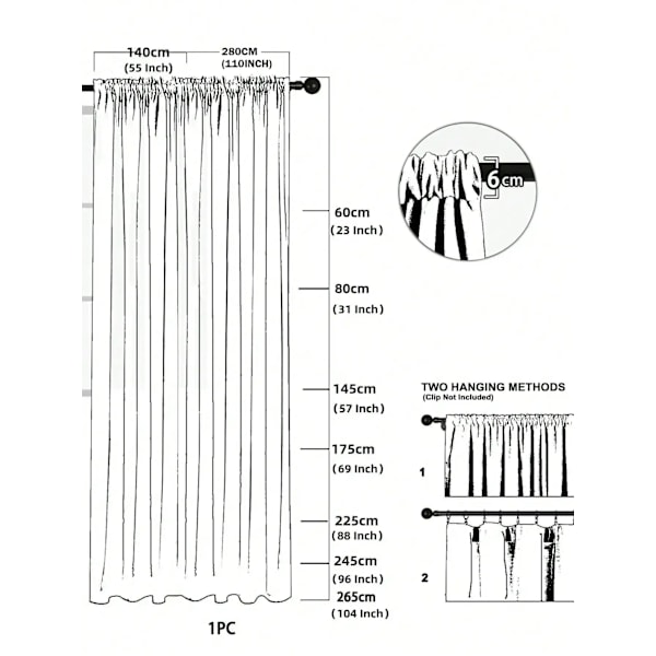 Spidsgardiner, Gaze Gardiner, Soveværelse, Stue, Køkken, Vinduesgardiner, 1 stk. Rod Pocket W280-H260CM 1PC