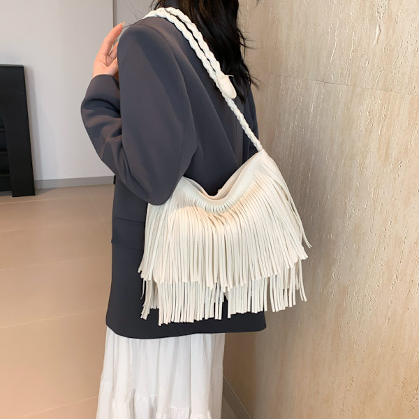 Bohemian Brun Distinctive Taske 2024 Sommer Ny Kvindertaske Retro All-Match Skulder Crossbody Taske Kvast Tasken Brown