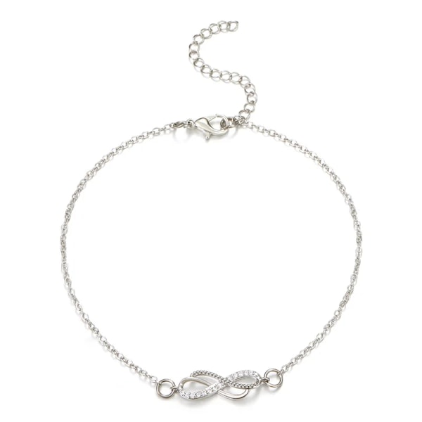 Charm Shiny Infinity 8-Tecknare Anklet För Kvinnor Silver Färg Rhinestone Vintage Metal Ankel Armband Sparkly Foot Je Gods 4