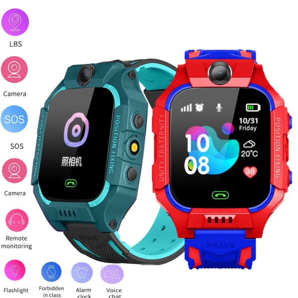Q19 Kids Smart Watch 2G Sim-kort LBS Tracker SOS Kamera Barn Mobiltelefon Röstchatt Smartwatches Math Game Ficklampa B