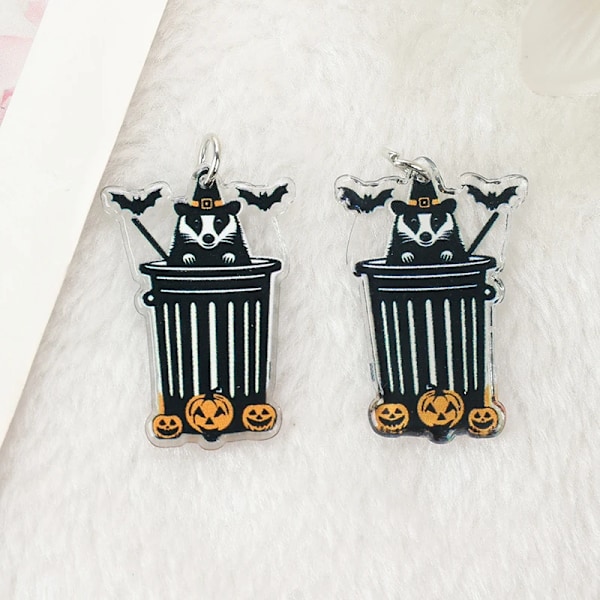 10Pcs Halloween Charms Akryl Spöken Raccoon Hängande För Nyckelkedja Halsband Smycken Dygn Tillverkning with hoop