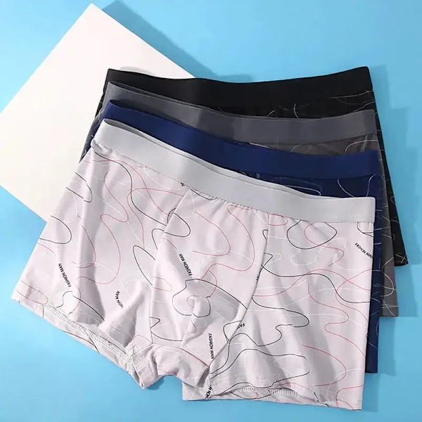 8 stk. / Lot Mænds Sexede Underbukser Boxer Shorts Mælkesilke Blødt Stof Komfortabelt Mode Print Åndbar Antibakteriel Mænds Shorts 8Pcs Multi1 3XL 70-85kg