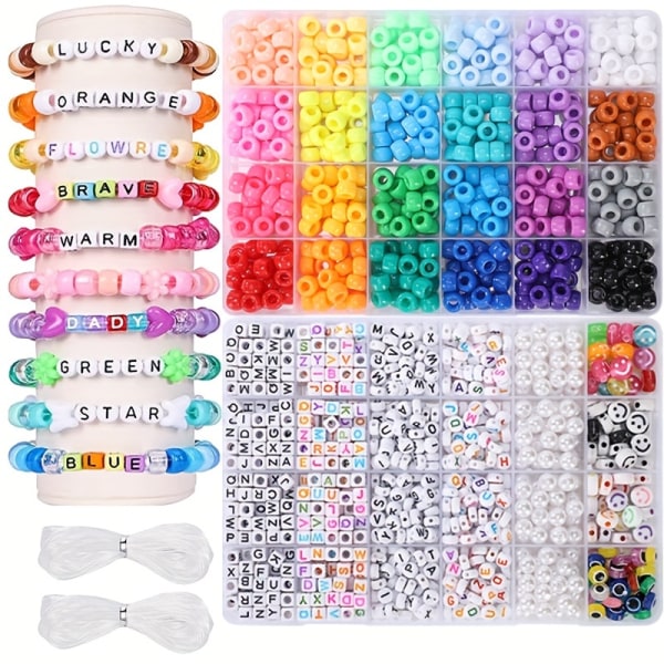 2000st 24 Grids Barrel Beads DIY Beaded Armband Set, DIY Boxed Letter Beads Barrel Beads Combination Accessories Set
