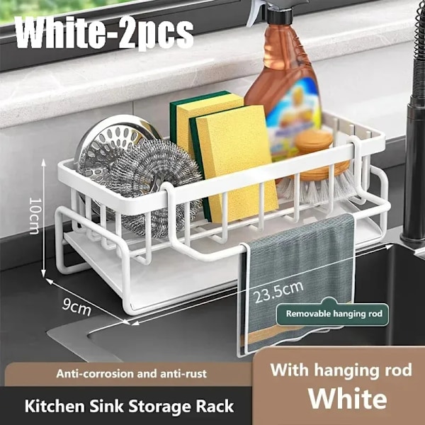 Multi functional sponge rack drainage rack kitchen storage sink cloth tabletop dishwashing detergent dish cloth storage rack white-2pcs