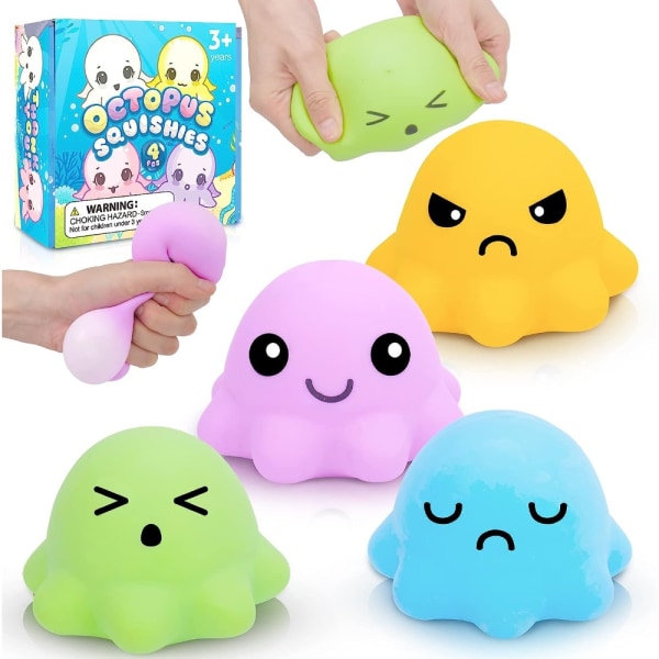 Emotion Stressbollar Octopus Squishy Ball För Vuxna, 4st Face Squeeze Balls Sensory Fidget Toys, Stress Relief Leksaker För Party Favors