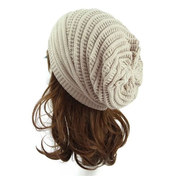 Unisex Mode Stickad Ull Baggy Beanie Hatt Vinter Varm Överdimensionerad Utomhus Skidmössa Hip Hop Randig Bonnet beige