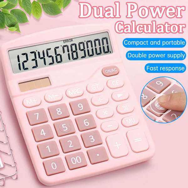 1Pcs Solar Vetenskaplig Räknemaskin Desktop Financial Office Dator Räknemaskiner Stor Display Office Calculatorer Söta Räknemaskiner Pink