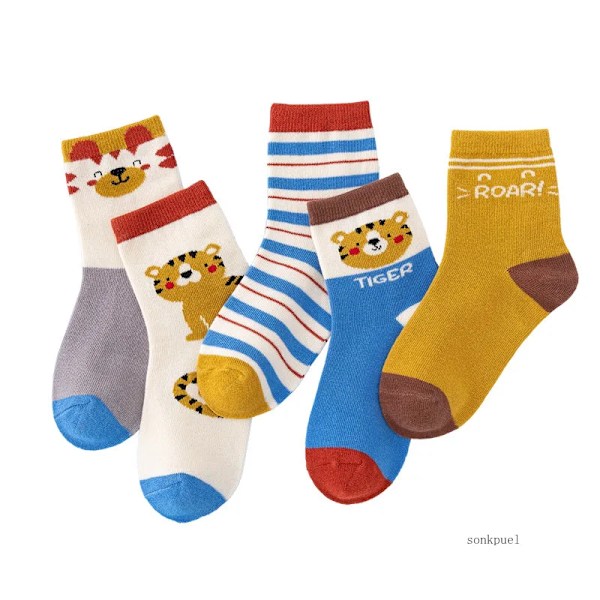 5Pairs Baby Socks Nyfödda Baby Pojke Söt Kort Sock 0-1-3-10Y Kids Bomull Toddler Cartoon Soft Chi Sportstrumpor För Flickor F27006 6-8years