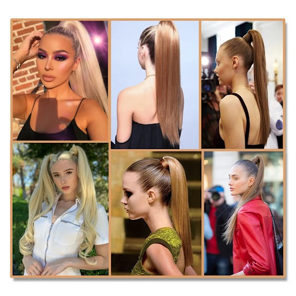 My-Diva Lång Rak Värme Resistenta Syntetiska Ponytail Hår Förlängning Wrap Runt Falska Hår Clip I Brun Ponny Svans curls-27H613 22INCHES