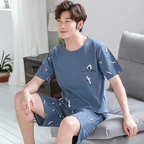 Ny Pyjamas Loungewear Sæt Mænd Sommer Ungdom Kort Ærme Løs Enkel Casual Loungewear Sæt Plus Fat Plus Stor Størrelse Drenges Pyjamas 3125 4XL