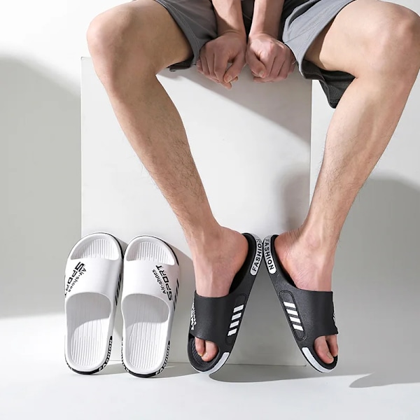 Mode Mænd Tøfler Pvc Blød Sål Skridsikker Slides Casual Udendørs Strand Flip Flops Hjem Badeværelse Par Ny Sandel White 42-43