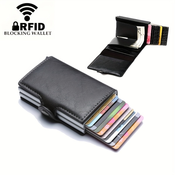Rfid-blockerande dubbelbox metallplånbok, korthållare för män Kortplånböcker i aluminiumlegering, slimmad popup-plånbok Brown