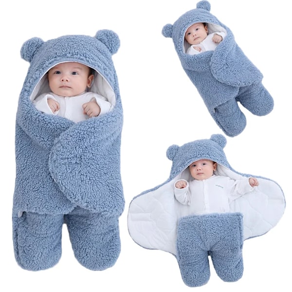 Blød nyfødt baby svøb tæpper baby sovepose kuvert til nyfødt sovepose fortykke kokon til baby 0-9 måneder blue-Fleece 9M