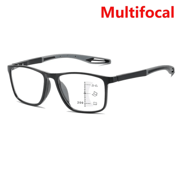 Multifokala progressiva läsglasögon Kvinnor Män TR90 Båge Anti Blue Light Sport Bifocal Presbyopia Glasögon med dioptri multifocal-blackgray