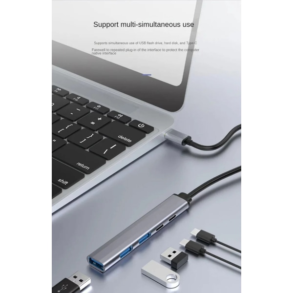 5 in 1/5 in 2 USB C Hub USB 3.0 2.0 PD Splitter 65W Multiport Adapter för macbook Mobile Phone Extender 5 in 1 silver