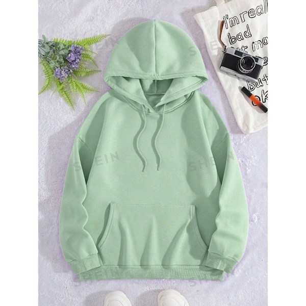 Ezwear Kvinnor Våren/Hösten Casual Hoodie Sweatshirt Med Bokstav Och Tecknad Tryck Och Släpp Axel Lång Ärm Baby Blue M