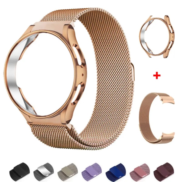 Case+ Rem för Samsung Galaxy Watch 5/4/4 Classic 44 mm 40 mm 46 42 mm Inga luckor Metallarmband Milanese Loop Galaxy Watch 5 Pro Band Blue Galaxy Watch6 40mm