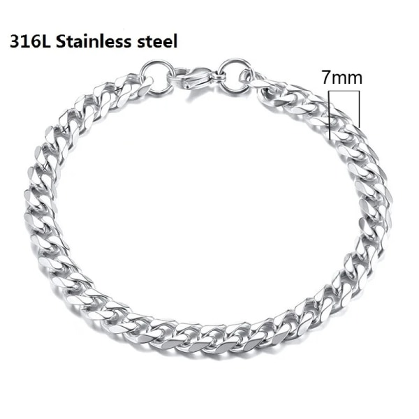 316L rostfritt stål kubansk kedja armband för män kvinnor Figaro Vintage Metal Viking Kpop Pulseras Emo Söt Lyx Smycken Present Stely 18 Length 17cm