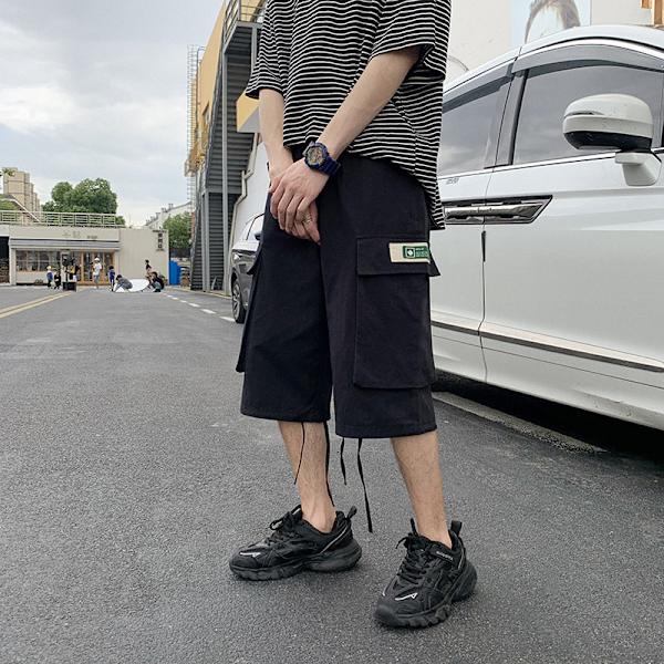 Suorat Cargo Capri -housut Miehet Kesä Ulkona Kuluttaa Muotia Opiskelijat Löysät Casual 7 Pistettä Lyhyet Housut Miehet Hong Kong Style Street. Grey XXL