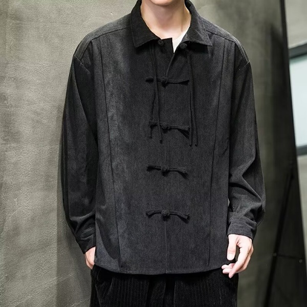 Tang Suit Tröja Mäns Vår Kinesiska Stil Mäns Kläder Förbättrad Hanfu Ungdom Retro Style Mode Märker Buckle Kinesisk Style Co Sommare Black L