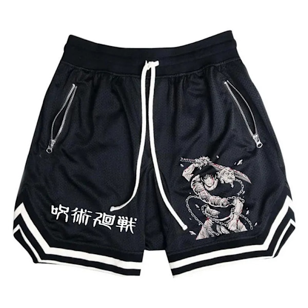 Basket Shorts Mænd Stribede Løb Sport Gym Anime Jujutsu Kaisen Shorts Mesh Åndbar Fitness Træning Bund Mænd ZHOUH055C 4XL