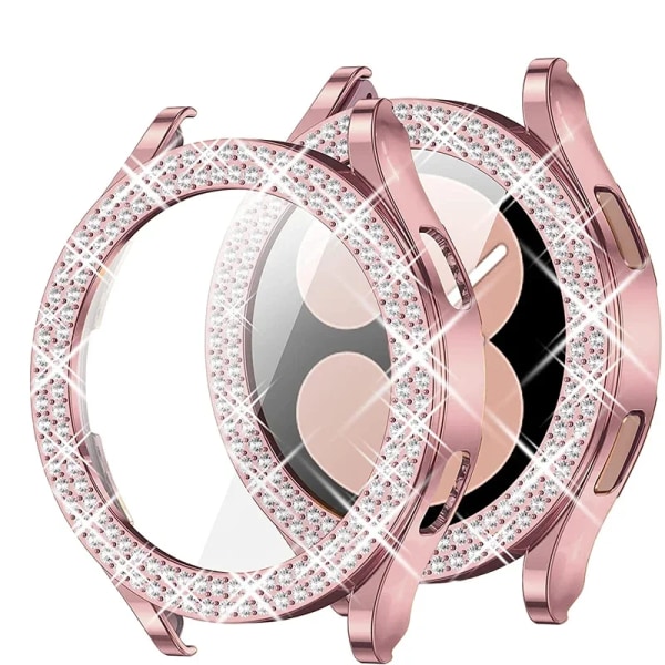 Case till Samsung Galaxy Watch 6 4 Case 40 mm 44 mm Tillbehör Bling Fashion Två rader Diamond Bumper Galaxy Watch 5 6 40 Mm Cover Pink For Galaxy Watch5 44