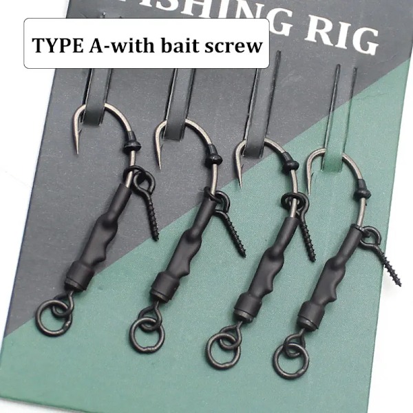 4St Ronnies Rigs Med Betes Skruv / Ring Svavel Stark Kurv Shank Fiskekrok Klar Tillverkad Rig För Bil. P Fisketillbehör Tackla Fiske With bait screw Hook 6