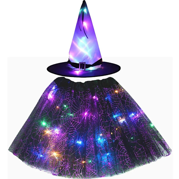 Kvinde Børn Pige Lysende Led Glow Lights Alv Heks Hat Stjerne Skjold Edderkop Web Troldmand Kostume Fest Gave Halloween Festivaler 9 for teens or women