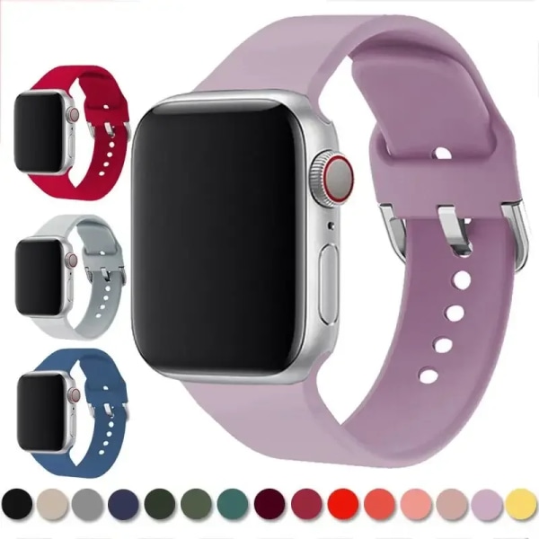 Mjuk silikonrem för Apple Watch Band 41mm 45mm 38mm 42mm 40 41mm Smart Watchband Armband För iWatch Series 9 8 7 6 5 4 3 Se Barblie powder 38 40 41 mm S-M