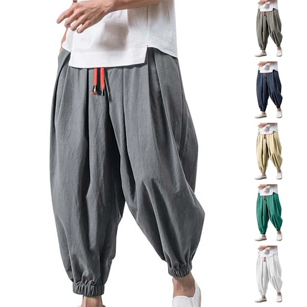 Ensfarvet Harem Bukser Mode Baggy Bund Casual Joggers Mænds Elastiske Bukser Sportswear Lantern Bukser S Pantalones GY2 L