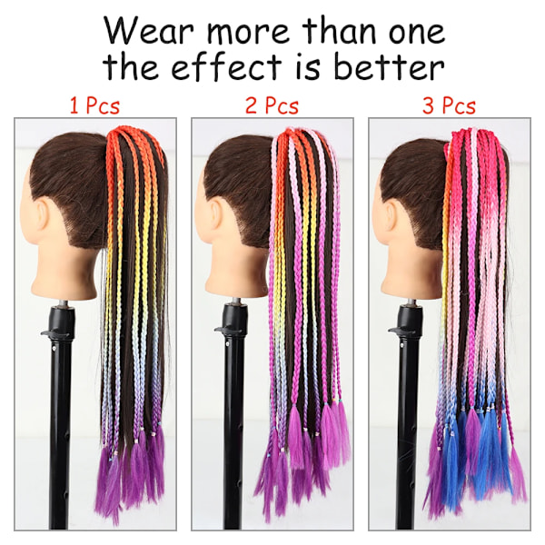 Azqueen Syntetisk Gradient Färg Smutsig Flätad Ponytail 60Cm Elastisk Gummi Band Flätande Pony Sval Hår Förlängning Flickor A16