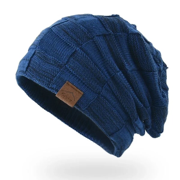 Vinterhue Varmt Plus Størrelse Udendørs Strikket Mand Kvinde Uld Pompom Hue Casual Stræk Hæklet Beanies Hue Kasket Til Kvinder Mænd Style1 Blue One Size