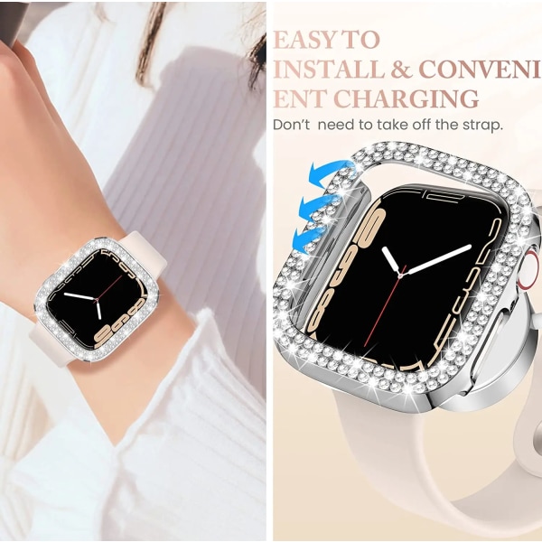 Diamond Case för Apple Watch Series 8 7 41MM 45MM Cover För iWatch 6 SE 5 4 38MM 42MM 40mm 44mm Tillbehör Blue 41MM Series 7