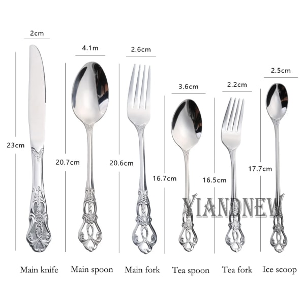 6st rostfritt stål set guld serviser Royal tesked gafflar Knivar Kök västerländsk middag Silverbestick Gåva C Dinner fork