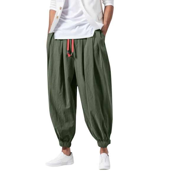 2024 Ny Mode Dragsnöre Harem Byxor Män Baggy Jogging Byxor Japanska Män Skriv Bred Ben Byxor Man Casual Lo. Byxor Green XXL