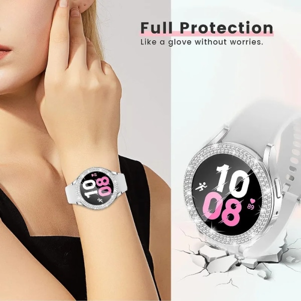 Case till Samsung Galaxy Watch 4 5 6 40 mm 44 mm Case Plast hård stötfångare rad diamantbelagt glänsande cover utan glas Pink For Galaxy Watch4 44