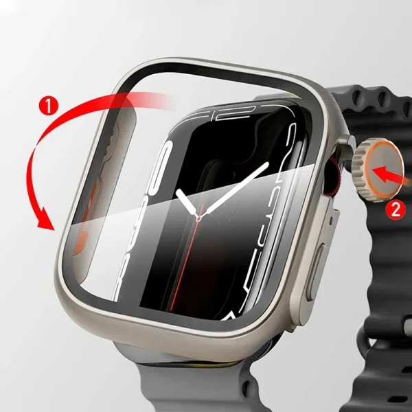 Glas+ Case för Apple Watch 44 mm 45 mm 41 mm 40 mm 42 mm 38 mm Skärmskydd Cover Change Ultra Bumper iWatch Series 9 8 7 SE 6 5 1-Titanium gold Series 789 41MM