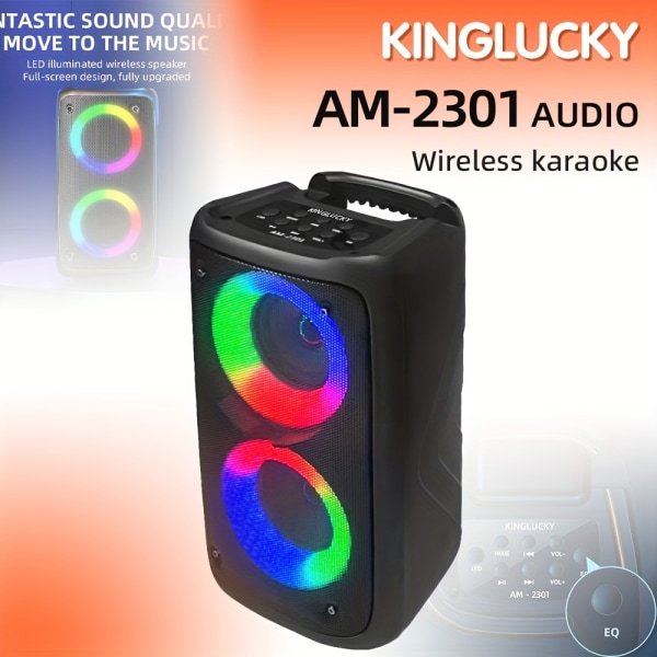 Kinglucky AM-2301 trådlösa LED-ljushögtalare med subwoofer, stora Boombox-högtalare, 40W stereohögtalare, subwoofer, trådlösa utomhushögtalare Black