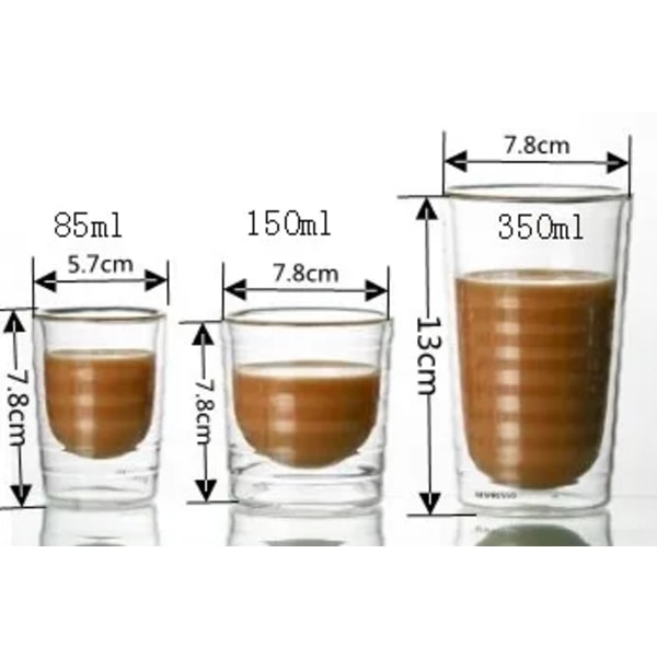Handgjord dubbelväggglaskopp Transparent kaffemjölksmugg Tequila Öl Vin, Cocktail Thermal Travel Dryckesartiklar 85-350 ml 150ml 3pcs