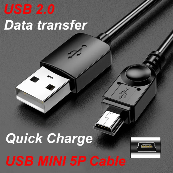 1/2/3M USB 2.0 5Pin Mini USB till USB En snabb dataladdare Power V3-kablar för bil DVR GPS TV PS3 HDD Mobil hårddiskbox 3M