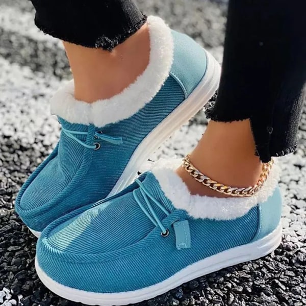 Platform Sneaksko til Kvinder Mode Sko Kvinder Slip On Kvindersko Casual Ankelstøvler Flade Plys Botas Mujer Vinter Sko LakeBlue 37