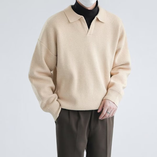 2023 Casuell Höst Och Vinter Tröja Mäns Retro Lapels Sweater Vintage Sweater Top Tonåringar Höst Och Vintern Brown M