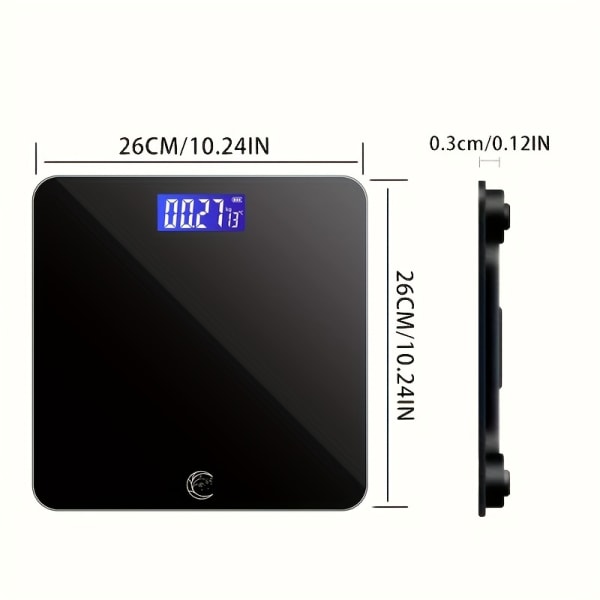 Digital badrumsvåg Mycket exakt kroppsviktsvåg med upplyst LCD-skärm, runda hörndesign, 181,44 KG MAX Black