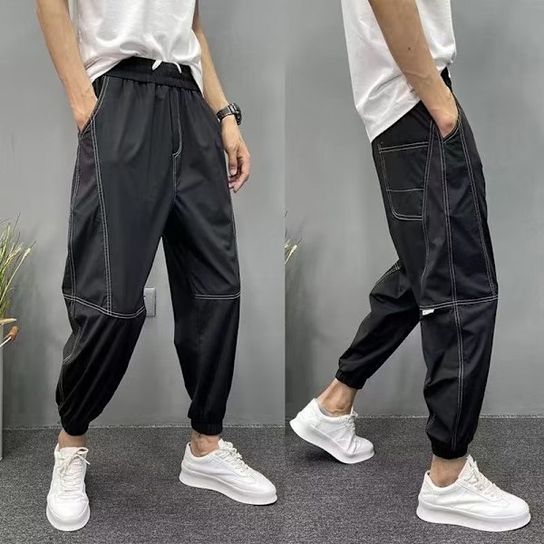 Mäns Mid-Waist Nya All-Match Fashionable Tvättade Utrustade Rak Sommartrendig Harajuku Ungdom Popularitet Byxor Jeans Black L