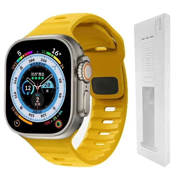 Silikonrem för Apple Watch Band 49mm 44mm 45mm 40mm 41mm 42mm 38mm Ultra 2 Sport Correa Armband iwatch Series 9 8 7 6 5 se yellow-BOX16