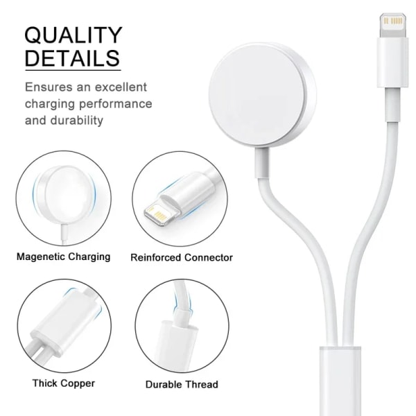Kabel för Apple iWatch trådlös laddare Watch 8 7 6 SE Laddning För iPhone 14 13 12 11 USB Lightning Laddningskabel 1 IN 1 Cable