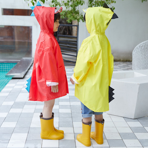 Pieni dinosaurus sadetakki Piirretty söpö sadetakki Poncho Päiväkoti Pojat Tytöt Koulu Sadetakki Tukkumyynti Poncho Painatus Yellow Little Dinosaur XL