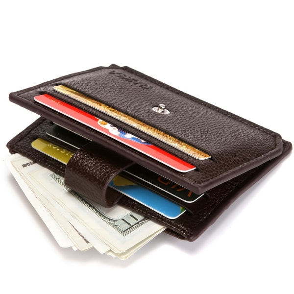 Herrplånbok smalt minimalistiskt kort framficka 2-faldig tunn plånbok för resor Lättvikt Coffee